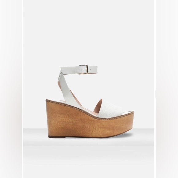 ZARA UTERQUE Platform Wood Wedge Sandal,Leather Anklet,Fur Toe,White,38 - Picture 3 of 16